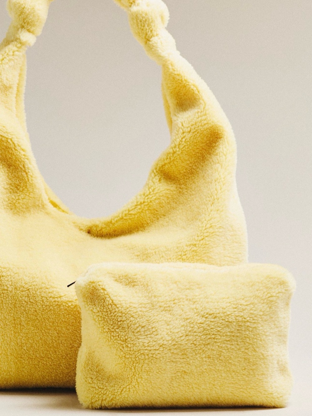 Anthropologie Love Knot Slouchy Bag Sherpa Fleece Edition in Light Yellow NWT